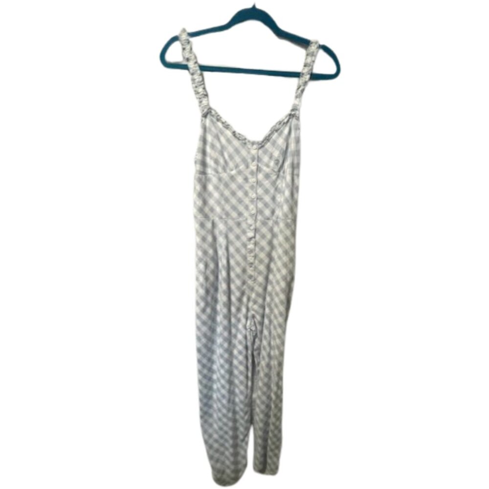 Urban Outfitters UO Easy Ruffle Gingham Plaid Jumpsuit Button Sleeveless Size S